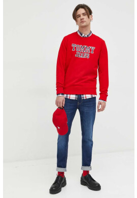 Tommy Jeans Памучен суичър в червено с принт - Pepit.bg