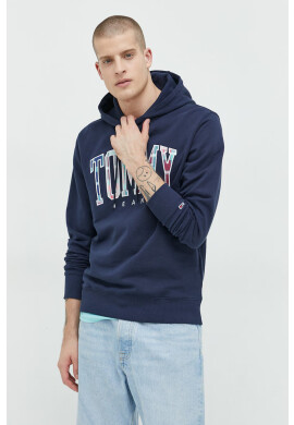 Tommy Jeans Памучен суичър в тъмносиньо с качулка с апликация - Pepit.bg