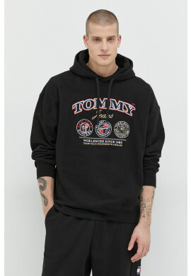 Tommy Jeans Памучен суичър в черно с качулка с апликация - Pepit.bg