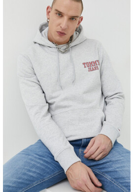 Tommy Jeans Памучен суичър в сиво с качулка с принт - Pepit.bg