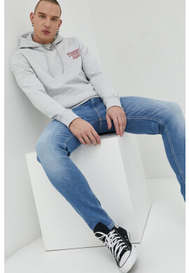 Tommy Jeans Памучен суичър в сиво с качулка с принт - Pepit.bg