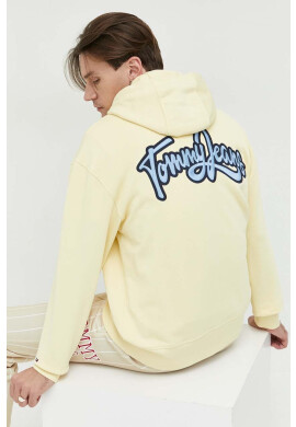 Tommy Jeans Памучен суичър в жълто с качулка с апликация - Pepit.bg