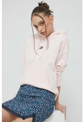 Tommy Jeans Памучен суичър в розово с качулка с апликация - Pepit.bg