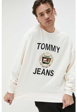 Tommy Jeans Памучен суичър в бежово с апликация - Pepit.bg