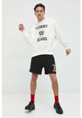 Tommy Jeans Памучен суичър в бежово с апликация - Pepit.bg