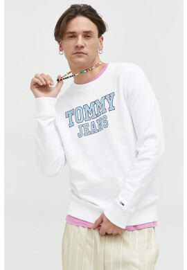 Tommy Jeans Памучен суичър в бяло с принт - Pepit.bg