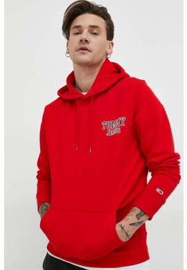 Tommy Jeans Памучен суичър в червено с качулка с принт - Pepit.bg