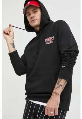 Tommy Jeans Памучен суичър в черно с качулка с принт - Pepit.bg