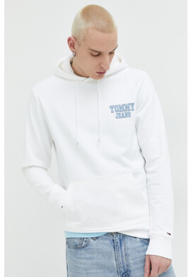 Tommy Jeans Памучен суичър в бяло с качулка с принт - Pepit.bg