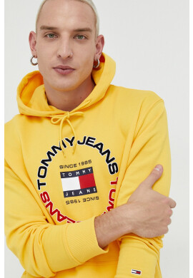 Tommy Jeans Памучен суичър в жълто с качулка с принт - Pepit.bg