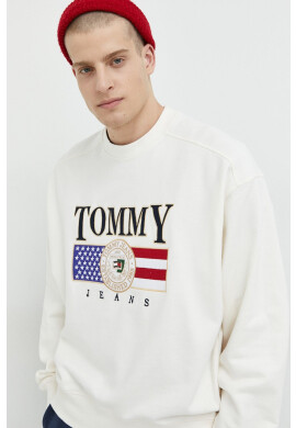 Tommy Jeans Памучен суичър в бежово с апликация - Pepit.bg