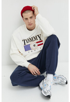 Tommy Jeans Памучен суичър в бежово с апликация - Pepit.bg