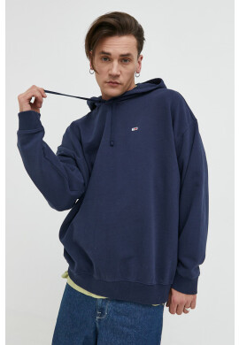 Tommy Jeans Памучен суичър в тъмносиньо с качулка с изчистен дизайн - Pepit.bg