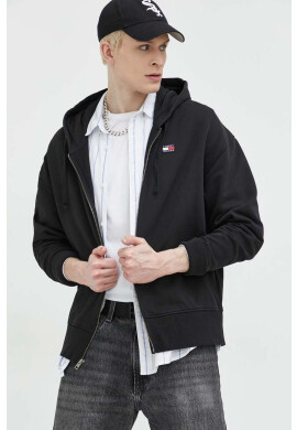 Tommy Jeans Памучен суичър в черно с качулка с изчистен дизайн - Pepit.bg