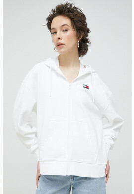 Tommy Jeans Памучен суичър в бяло с качулка с изчистен дизайн - Pepit.bg