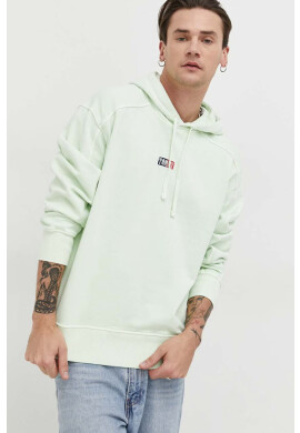 Tommy Jeans Памучен суичър в зелено с качулка с изчистен дизайн - Pepit.bg