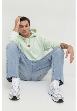 Tommy Jeans Памучен суичър в зелено с качулка с изчистен дизайн - Pepit.bg