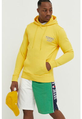 Tommy Jeans Памучен суичър в жълто с качулка с принт - Pepit.bg