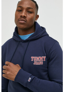Tommy Jeans Памучен суичър в тъмносиньо с качулка с принт - Pepit.bg
