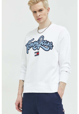 Tommy Jeans Памучен суичър в бяло с апликация - Pepit.bg