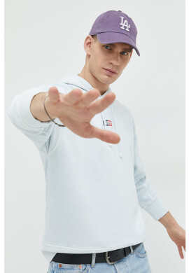 Tommy Jeans Памучен суичър в синьо с качулка с изчистен дизайн - Pepit.bg