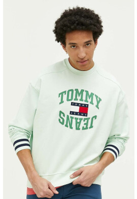 Tommy Jeans Памучен суичър в зелено с апликация - Pepit.bg