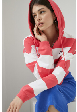 Tommy Jeans Памучен суичър в розово с качулка с десен - Pepit.bg