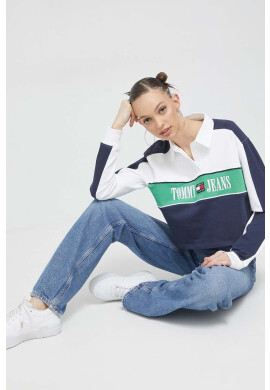 Tommy Jeans Памучен суичър в тъмносиньо с десен - Pepit.bg