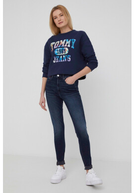 Tommy Jeans Памучен суичър дамски в тъмносиньо с принт - Pepit.bg