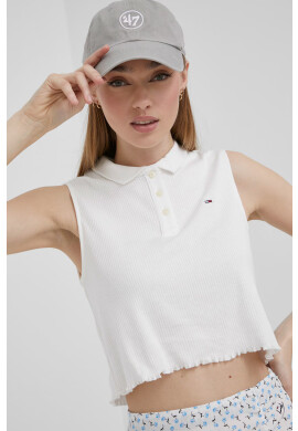 Tommy Jeans Памучен топ в бяло с яка тип peter pan - Pepit.bg