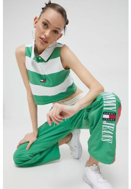 Tommy Jeans Памучен топ в зелено - Pepit.bg