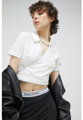 Tommy Jeans Памучна риза дамска в бяло - Pepit.bg