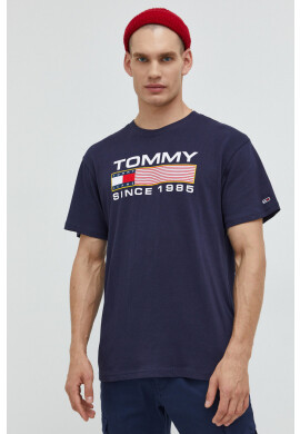 Tommy Jeans Памучна тениска в тъмносиньо с принт - Pepit.bg