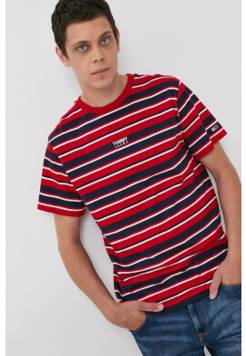Tommy Jeans Памучна тениска в червено с десен - Pepit.bg
