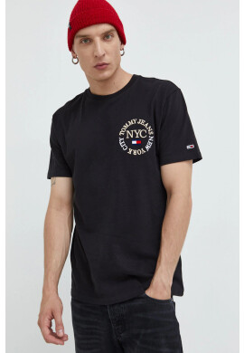 Tommy Jeans Памучна тениска в черно с апликация - Pepit.bg