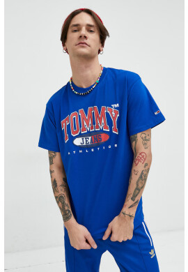 Tommy Jeans Памучна тениска в синьо с принт - Pepit.bg