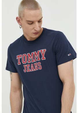 Tommy Jeans Памучна тениска в тъмносиньо с принт - Pepit.bg