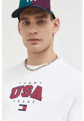 Tommy Jeans Памучна тениска в бяло с принт - Pepit.bg