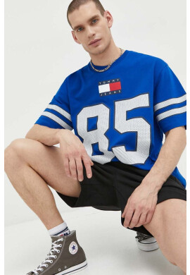 Tommy Jeans Памучна тениска в синьо с принт - Pepit.bg