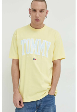 Tommy Jeans Памучна тениска в жълто с принт - Pepit.bg