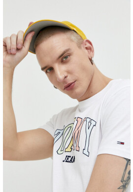 Tommy Jeans Памучна тениска в бяло с принт - Pepit.bg