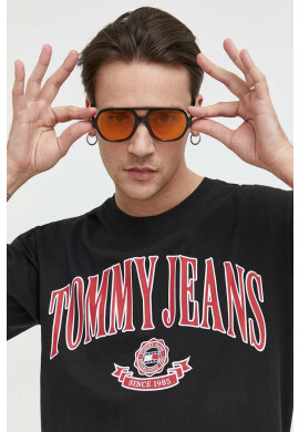 Tommy Jeans Памучна тениска в черно с принт - Pepit.bg