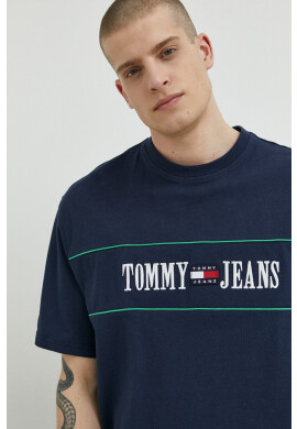 Tommy Jeans Памучна тениска в тъмносиньо с апликация - Pepit.bg