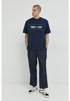 Tommy Jeans Памучна тениска в тъмносиньо с апликация - Pepit.bg