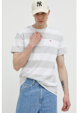 Tommy Jeans Памучна тениска в сиво с десен - Pepit.bg