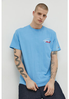 Tommy Jeans Памучна тениска в синьо с апликация - Pepit.bg