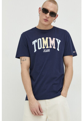 Tommy Jeans Памучна тениска в тъмносиньо с принт - Pepit.bg
