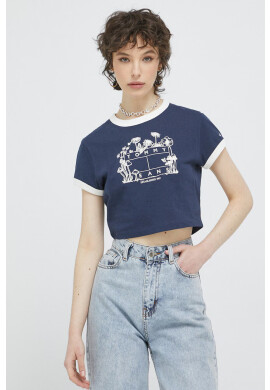 Tommy Jeans Памучна тениска в тъмносиньо - Pepit.bg