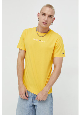Tommy Jeans Памучна тениска в жълто с апликация - Pepit.bg