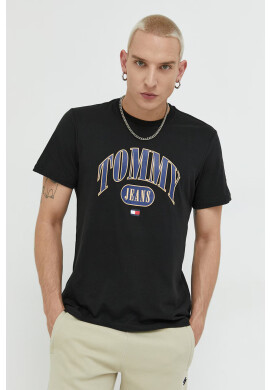 Tommy Jeans Памучна тениска в черно с принт - Pepit.bg